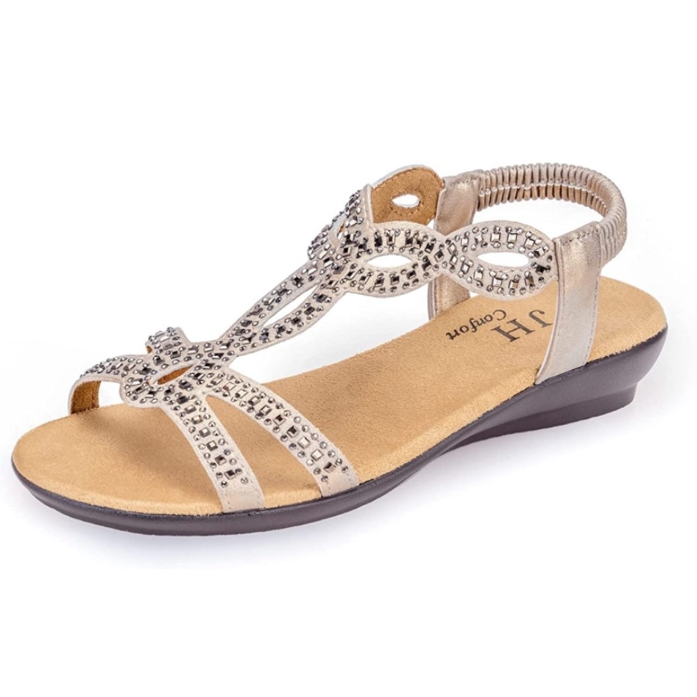 Gold Sandals with Rhinestones